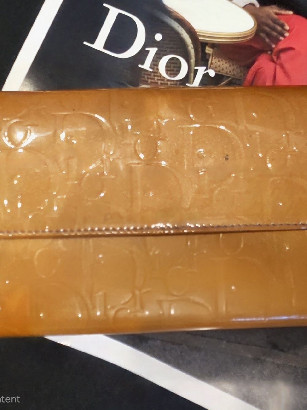 Dior Patent Trotter Embossed Clutch in Golden Color